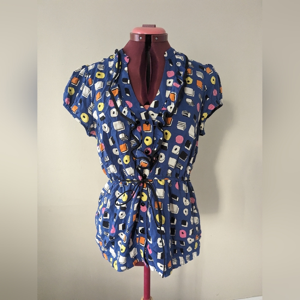 We Love Vera Licorice All-sorts Anthropologie blouse size 8